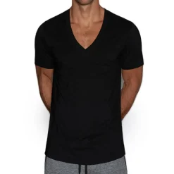 PERFECT PIMA Perfect Pima|Short Sleeve T-shirts*Relaxed Deep V-Neck T-Shirt Black