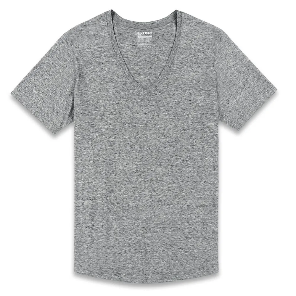 PERFECT PIMA Perfect Pima|Short Sleeve T-shirts*Relaxed Deep V-Neck T-Shirt Grey Heather