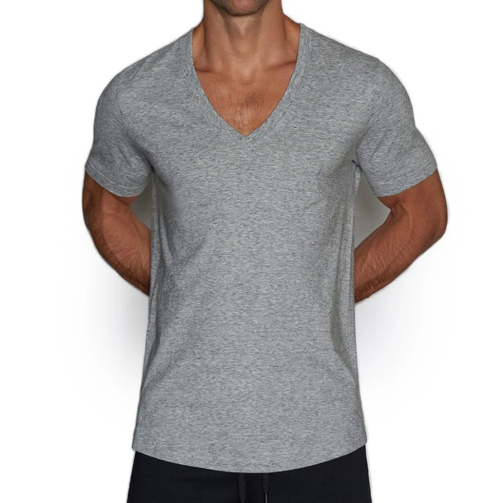 PERFECT PIMA Perfect Pima|Short Sleeve T-shirts*Relaxed Deep V-Neck T-Shirt Grey Heather