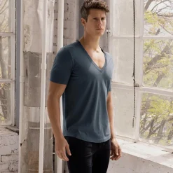 PERFECT PIMA Perfect Pima|Short Sleeve T-shirts*Relaxed Deep V-Neck T-Shirt Niles Navy