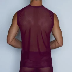 SHEER Sheer*Sleeveless Crew Neck T-Shirt Perrie Purple